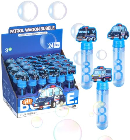 Seifenblasen Spielzeug, 24 Stück Mini Seifenblasens Set, Polizeiauto Seifenblasen Erwachsene Stab, Seifenblasene Hochzeit, Bubble Sticks Geschenke
