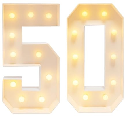 LED Zahlen Lampe Nummer Beleuchtete Ziffern 50, Warmes Weiß Led Leuchtzahlen, Gigantische Leuchtende Zahlen Deko Geburtstag, 50.Geburtstagsfeier, Höhe 1 m, für Happy Birthday Deko Party
