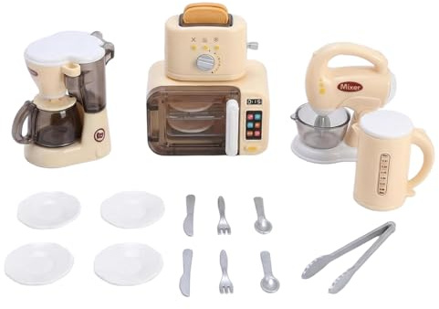 Kids Kitchen Set Pretend Play Toy with Working Microwave Toaster Coffee Maker 6+ Mini Appliances for DIY Assembly Kitchen Toys for Girls Boys Ages 6 Up Yellow