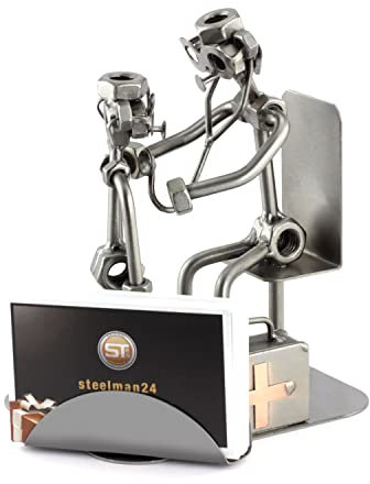 Steelman24 I Schraubenmännchen Kinderarzt Mit Visitenkartenhalter I Made in Germany I Handarbeit I Geschenkidee I Stahlfigur I Metallfigur I Metallmännchen