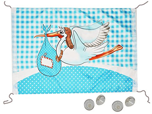 alles-meine.de GmbH XL Türschild/Dekofahne - Storch - Baby blau/zur Geburt - z.B. für Fenster/Tür - Aussen & Innen - Fensterfahne/Fahne - Jungen - Klapperstorch Babyp..