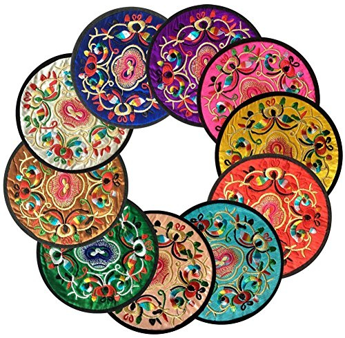 Cuteco Round Coasters for Drinks Placemats Set Chinese Embroidery Large Glass Cup Place Mats Pad Novelty For Tea Coffee (6 pcs)