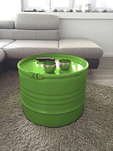 Fassmöbel Tisch Couchtisch Ölfass Beistelltisch mehrere Farben 45 cm hoch ø 57 cm Durchmesser (Grün + Spannring)
