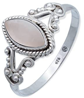 mantraroma Ring 925 Silber Damen Rosenquarz Edelstein rosa ausgefallen verspielt