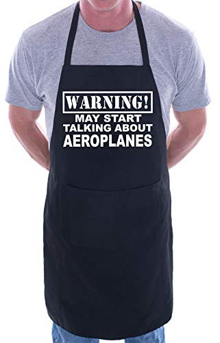 Print4U Delantal de cocina divertido con texto en inglés Warning May Talk About Aeroplanes, Negro, Taille unique