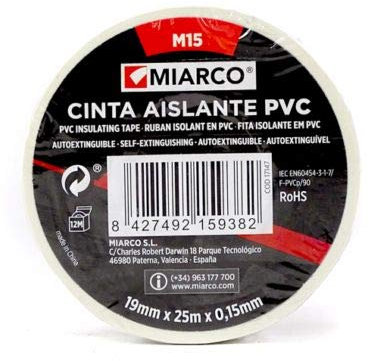 MIARCO 17147 - Cinta aislante de PVC M15 Blanco 19mm x 25m x 0,15mm