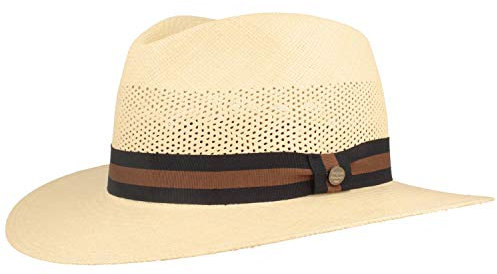 Breiter Original Panama Hut Strohhut Sommerhut aus Ecuador Traditionell Sonnenhut Handgeflochten mit ventilierter Krone - Bogart