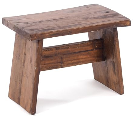 DESIGN DELIGHTS RUSTIKALES SITZBÄNKCHEN SCHEMEL 40 | Mahagoni, massiv, 40x31x25 cm (BxHxT) | Fußhocker, Dekohocker aus Holz | Farbe: 02 Hellbraun