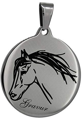 Anhänger mit Pferd und eigener Gravur/Text Anhänger/rund Edelstahl
