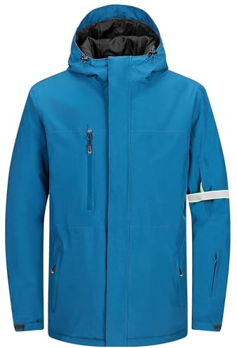 33,000ft Herren Skijacke Wasserdichte Winddichte Warme Outdoorjacke Winterjacke Funktionsjacke Atmungsaktive Snowboardjacke Softshell Jacke mit Kapuze, Blau S