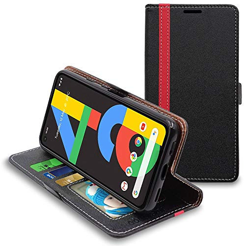 ebestStar - Coque pour Google Pixel 4A (Version 4G, NO 5G), Etui Portefeuille Protection, Housse Pochette PU Cuir Porte Carte, Noir/Rouge