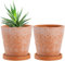 Cedilis 2 Pack Terracotta Pots, 5 Inch/12.7 cm Red Clay Planter Pots with Drainage and Saucers, Ceramic Pottery Succulent Planter, Garden Cactus Flower Planters with White Geometric Designs