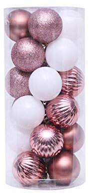 Palline di Natale ornamenti, 24 confezioni infrangibili decorazioni per albero di Natale, 4 cm, set di palline di Natale per feste di nozze, decorazione con corda per appendere (oro rosa+bianco)