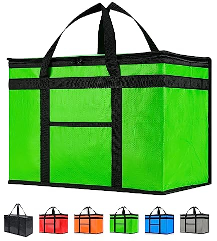 NZ home XXL Insulated Cooler Bag and Food Warmer for Delivery & Grocery Shopping with Zippered Top, Green (1 Pack)