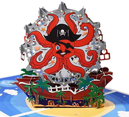 Magic Ants Bunte Riesenrad-Pop-Up-Karten, 3D-Spielplatz-Pop-Up-Karte mit Oktopus-Thema, handgefertigte Geburtstagskarte für Kinder, Ehefrau, Sohn, Tochter, alle Gelegenheiten