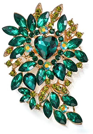 Clearine Broche Femme Marquise Avec Grappe De Feuilles De Strass En Forme De Coeur Pour Fête De Mariage Clair Ton d'Argent