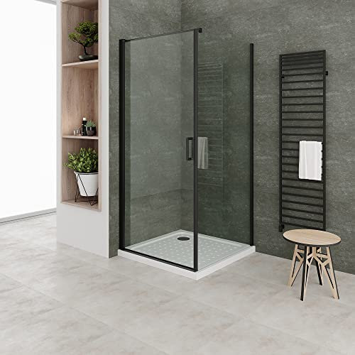 MOG Mampara de ducha DK559 90 x 90 cm Altura 190 cm con entrada de esquina - De vidrio de seguridad nano transparente de 6 mm ESG con perfiles de aluminio negro