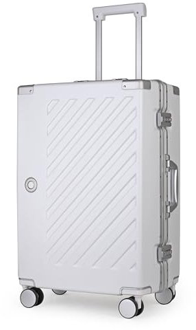 JLY Valigia Rigida 100% Policarbonato Senza Cerniera, Trolley da Viaggio con Doppio Lucchetto TSA, 4 Ruote Girevoli e Manico in Lega di Alluminio, Bagaglio da Stiva (Bianco Nuvola, M (67cm 66L))