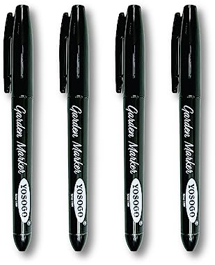 Yosogo Permanent Garden Marker, Fine 1.0mm, Permanent Outdoor Marker Write on Any Surface (Pack of 4, Black)