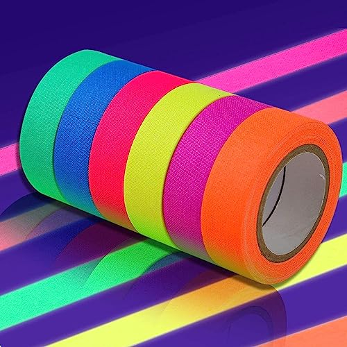 IVEOPPE Neon Klebeband Tape UV Fluoreszierende - 6 Stück Fluoreszierendes Klebeband, 6 Farben, für Partydeko Kunst Handwerk Dekorationen (6)