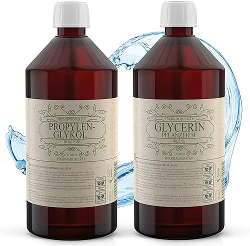 Viroxidin Glycerin 1l + Propylenglykol 1l - VG PG Set in Pharmaqualität hergestellt in Deutschland - Hochreines Pflanzliches Glycerin E422 + Propylenglykol E1520-0% Zusatzstoffe