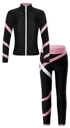 Aiihoo Mädchen Sportanzug Kinder Jogginganzug Sweatshirt +Sport Leggings/Shorts Sporthose Trainingsanzug Trikotanzug Yoga Fitness Workout Laufen Tanz Rosa 134-140