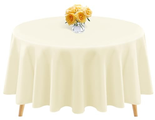 1 Packung beige runde Polyester-Tischdecken, 228 cm, runde Tischdecke, Flecken- und knitterfrei, waschbare Tischdecke für Hochzeit, Partys, Bankett, Buffettisch, Urlaub, Esstische dekorieren