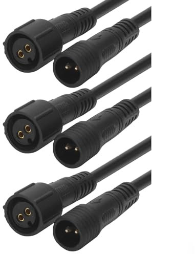 Schürberg Wasserdichte Elektrokabel, 3x 1 Meter lang, 2-polige Steckverbindung, 50 Volt / 3 Ampere, für Outdoor-Elektronik und Car-Accessoires