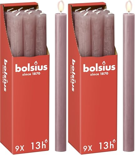 Bolsius - Rustik Stabkerzen - Altrosa - 9 Stück - 27 x 2.3 cm - Länge Brenndauer 13 Stunden - Unparfümierte - Natürliches Pflanzenwachs - Ohne Palmöl (Packung mit 2)