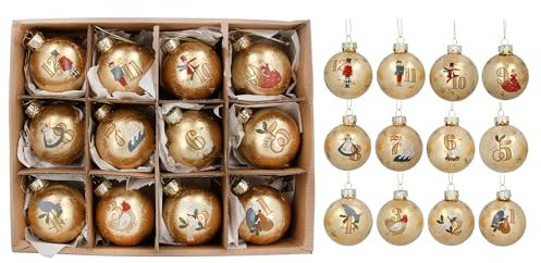 Gisela Graham 12 Days of Christmas Gold Bauble Decorations