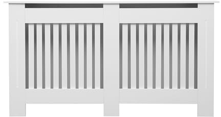 Vivo Technologies Large Radiator Cover White Modern, MDF Wood Vertical Slat Grill Shelf Cabinet Decorative Heater Cover, W 152 x H 82 x D 19 cm