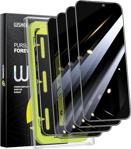 WSKEN Sichtschutz Schutzfolie für iPhone 15 Pro 6.1 Zoll, [Auto Dust-Elimination] 2.5D Edge 28 Degree 10s HD-Klar Displayschutz Folie Zubehör Bläschenfrei,Kratzfest 2023 5G,4 Stück