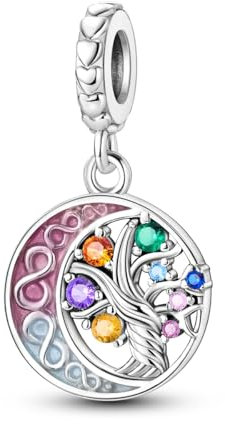 Hapour Ciondoli Piante Luna Albero della Vita per Braccialetti Collane Argento Sterling con Pietre CZ Colorate, Pendenti Perline Gioielli con Ciondoli Fai da Te Regali per Donna e Lei
