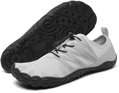 Mishansha Badeschuhe Herren Wasserschuhe Damen Schwimmschuhe Aquaschuhe Strandschuhe Barfußschuhe Neoprenschuhe Schnell Trocknend Surfschuhe mit Breiter Zehenbox Grau Weiß EU Gr.44