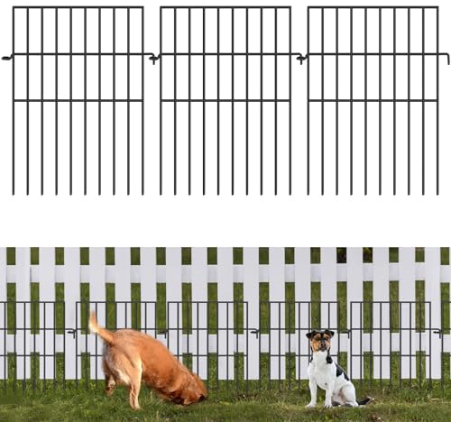 FOKEP 10 Paneele Gartenzaun, Tierbarriere, 43,2 cm (H) x 3,3 m (L), kein Graben, Hundezaun-Bordüre, 3,2 cm Spike-Abstand, rostfreies Metall, dekorative Zäune für Outdoor, Hof, Terrasse
