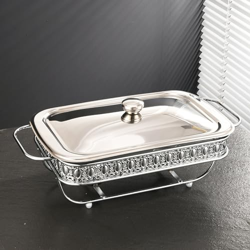 YOtat Vassoi Scaldavivande Rettangolari per Alimenti, Set Scaldavivande E Scalda Buffet, Piatti da Portata Placcati in Oro (Argento 1,5 L)