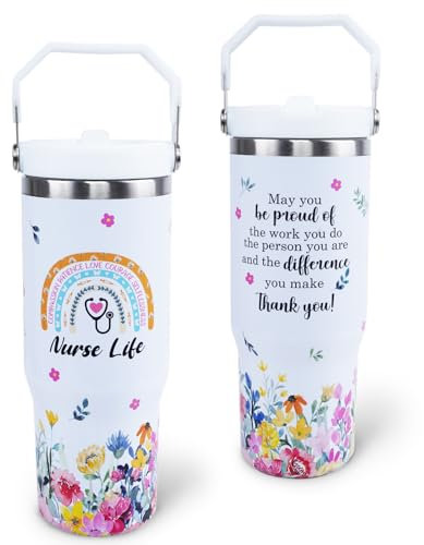 Best Ever 30oz Stainless Steel Tumbler with Handle - Leak Proof, Flip Straw - Nurse Gifts for Women, Birthday, Nurse Day, Travel Coffee Mug