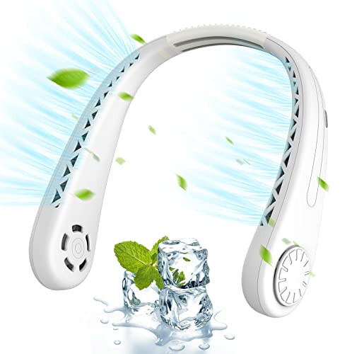 Anveltech Ventilador de Cuello,Ventilador de Cuello Usb,MiNi Ventilador Portatil,Ajuste de 3 Velocidades,Batería De 4000mah,360° ajustable,Oficina,Viajes (Blanco)