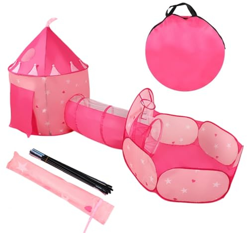 Benebomo Tienda campaña Infantil,Tunel de Juego Infantil,Carpa Princesa Rosa,Casitas Infantiles,casa de Juegos para niños Túnel de Bolas Interior/Exterior