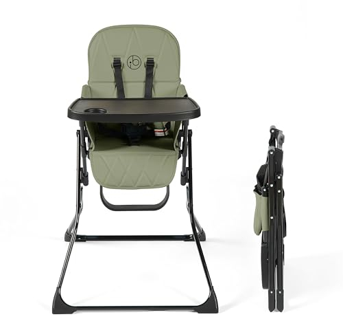 Ickle Bubba Flip Magic Fold Hochstuhl (Salbeigrün) – Geeignet für Sitzen bis 15 kg, 5-Punkt-Sicherheitsgurt, abnehmbares Tablett, Einhand-Faltfunktion und kompaktes, schlankes Design