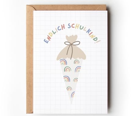 Glückwunschkarte Einschulung Schultüte Regenbogen Mädchen, Boho Grußkarte Schulanfang Schulkind, Endlich Schulkind Klappkarte Junge Zuckertüte Schuleinführung inkl. Umschlag (1 Karte mit Umschlag)