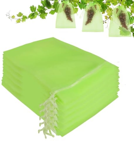 Mordx 100 Stücke Grüne Obstschutztasche 20 x 30cm, Traubenschutzbeutel mit Kordel, Garten Netzbeutel für Obst, Für Gemüse und Obst zum Schutz vor Vögeln, Wespen und Anderen Insekten