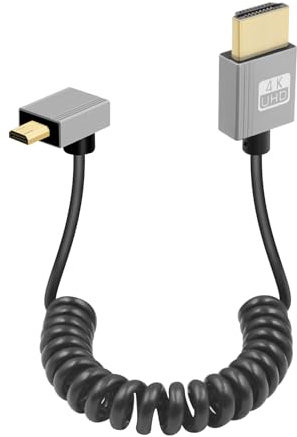 GELRHONR Câble Enroulé Micro HDMI 2.0 vers HDMI - 18Gbps 4K@60Hz pour Appareils Photo, Cartes de Capture Vidéo, Transmission Haute Vitesse (Down Angle)