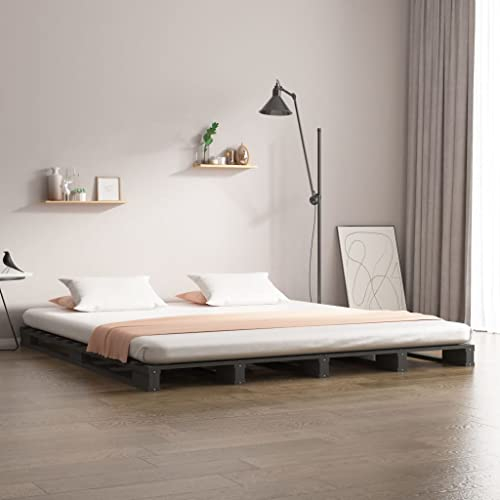 Kangmusi Palettenbett Grau 200x200 cm Massivholz Kiefer, Grau 821414