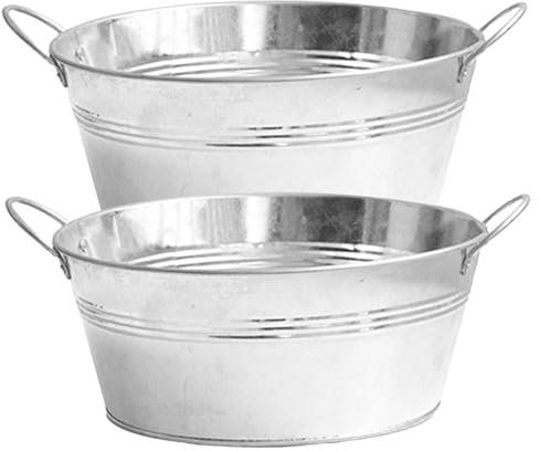Planteur galvanisé, baignoire galvanisée, planteur galvanisé 2pcs grande baignoire galvanisée ronde avec poignées robustes 9,76x4,33 pouces baignoires en zinc pour la plantation, boissons fraîche, se