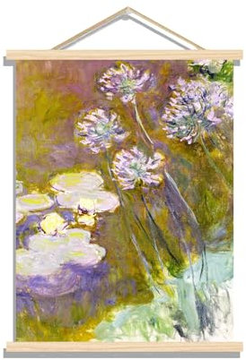 Claude Monet Wooden Hanging Painting Water Lilies And Agapanthus Poster Impressionist Art Nature Landscape Oil Painting Print Art Decoration Modern Wall Decoration Framed