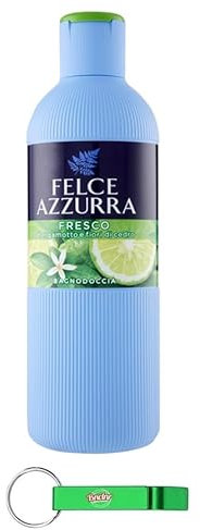 Felce Azzurra Bagnodoccia Fresco - 12 panni per il corpo, gel doccia con fiori di bergamotto e cedro, profumo inconfondibile, idrata la pelle 650 ml + portachiavi Beni Culinari