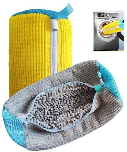 Sac Lavage Chaussures, Lot de 2 Sacs à Linge pour Chaussures Réutilisables, avec Fermeture Éclair Sac Machine a Laver, Filet Linge Machine à Laver Chaussures Protéger Chaussures (Jaune+Gris)