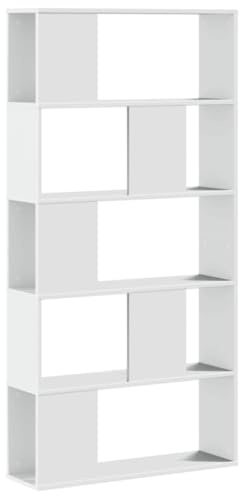 vidaXL Bücherregal, Standregal Regal 5 Böden, Raumteiler Wandregal für Wohnzimmer, Aktenregal Raumtrenner Büroregal, Weiß Holzwerkstoff
