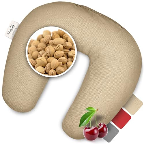 smøla Cuscino cervicale con noccioli di ciliegia, per forno a microonde, 30 x 25 cm, cuscino termico e freddo, borsa dell'acqua calda, cuscino con noccioli di ciliegia, beige sabbia